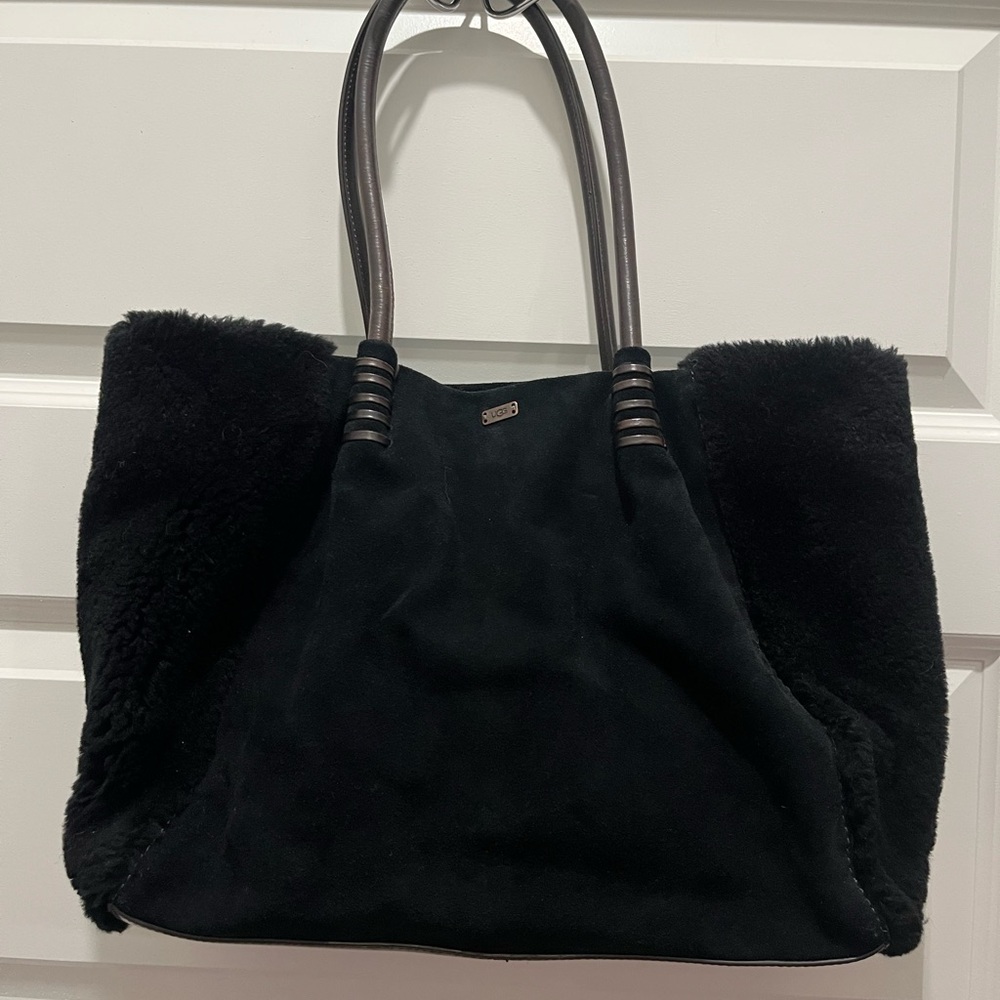 UGG Black Suede and Shearling Tote